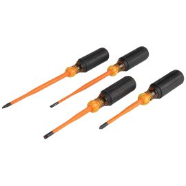 Klein Tools 33734INS Screwdriver Set, Slim Tip Insulated Phillips, Cabinet, Square, 4 Piece