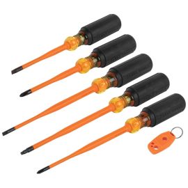 Klein Tools 33736INS Screwdriver Set, 1000V Slim Tip Insulated and Magnetizer, 6 Piece