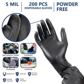 Interstate Safety 40312-2PK 5 MIL Black Powder-Free Nitrile Disposable Gloves - (XL Size) - 200 Pieces