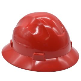Interstate Safety 40410 Snap Lock 4 Point Ratchet Suspension Full Brim Hard Hat / Safety Helmet - 6-1/2 Inch to 8 Inch Heads - Red Color