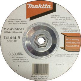 Makita 741414-B-10 7 x 5/8-11 x 1/4 Hubbed Grinding Wheel, 24 Grit, 10/pk