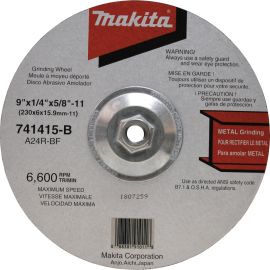 Makita 741415-B-10 9 x 5/8-11 x 1/4 Hubbed Grinding Wheel, 24 Grit, 10/pk