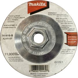 Makita 741416-B-10 4-1/2 x 5/8-11 x 1/4 Hubbed Grinding Wheel, 24 Grit, 10/pk