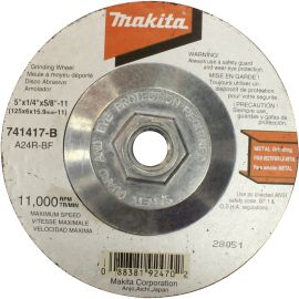 Makita 741417-B-10 5 x 5/8-11 x 1/4 Hubbed Grinding Wheel, 24 Grit, 10/pk