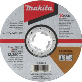 Makita E-00446 X-LOCK 4-1/2 Inch x .045 Inch x 7/8 Inch Type 1 General Purpose Metal & Stainless Steel Thin Cut?Off Wheel, 60 Grit