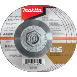Makita A-95990-5 5" x 1/4" x 5/8-11" Hubbed INOX Grinding Wheel, 36 Grit, 5/pk