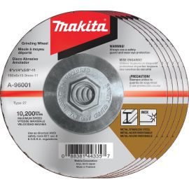 Makita A-96001-5 6" x 1/4" x 5/8-11" Hubbed INOX Grinding Wheel, 36 Grit, 5/pk