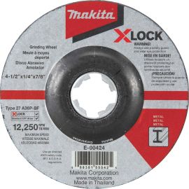 Makita E-00424 X-LOCK 4-1/2 Inch x 1/4 Inch x 7/8 Inch Type 27 General Purpose Metal Grinding Wheel, 36 Grit