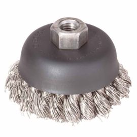 Bosch WB504 3 Inch Cup Brush, Knotted, Stainless Steel, 5/8 Inch x 11 Inch Arbor