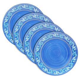 Crown Collections CC601-94 9 Inch Zanzibar Dinnerware Melamine Plates, Spanish Floral Design (Blue Floral) - 4 pcs/set