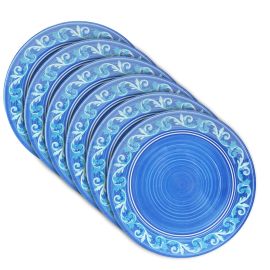 Crown Collections CC601-96 9 Inch Zanzibar Dinnerware Melamine Plates, Spanish Floral Design (Blue Floral) - 6 pcs/set