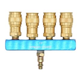 Interstate Pneumatics FPM44S-KG4HB Aluminum Rectangular Manifold with Four 1/4 Inch Brass Universal Couplers & One 1/4 Inch Industrial Plug Kits 