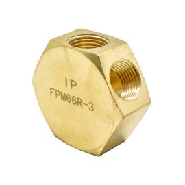 Interstate Pneumatics FPM66R-3 Brass Flat Hex Manifold - In-Out 3/8 Inch NPT Female 3 Way Outlet