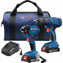 Bosch GXL18V-26B22 18V 2-Tool Combo Kit with Compact 1/2 Inch Drill/Driver, 1/4 Inch Hex Impact Driver and (2) 2.0 Ah SlimPack Batteries