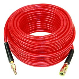 Interstate Pneumatics HA04-100H44 Red PVC Hose 1/4 Inch 100 feet 300 PSI 4:1 Safety Factor w/ 1/4 Inch Steel Industrial Coupler/Plug