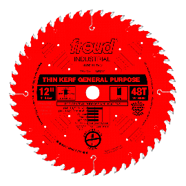 Freud LU86R012 12 Inch 48 Tooth ATB Thin Kerf General Purpose Saw Blade with 1 Inch Arbor and PermaShield Coating