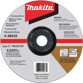 Makita A-96045 7 Inch x 1/4 Inch x 7/8 Inch INOX Grinding Wheel, 36 Grit