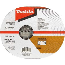Makita B-12653-10 6 Inch x .060 Inch x 7/8 Inch INOX Thin Cut-Off Wheel, 10/pk