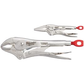 Milwaukee 48-22-3602 2pc - 6 Inch Long Nose & 10 Inch Curved Jaw Locking Pliers Set
