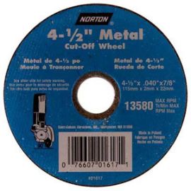 Norton 01617 4-1/2 x .040 x 7/8 Inch Right Angle Cut-Off Blade Type 1 Metal- Aluminum Oxide