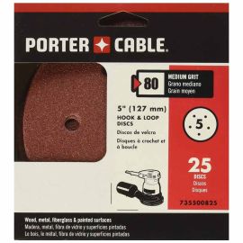 Porter Cable 735500825 5-Inch 80 Grit Five-Hole Hook & Loop Sanding Discs (25-Pack)