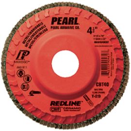Pearl Abrasive MAX458CBTQ 4-1/2 x 5/8-11 Redline CBT Fiberglass Backing Type 29 Trimmable With 5/8-11 Thread MAXIDISC - Flap Disc