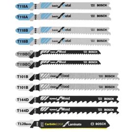 Bosch T11C Laminate/Wood/Metal T-Shank Jig Saw Blade Set - 11 Pieces