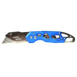 Superior Steel UK751 Folding Utility Pocket Knife Box Cutter with Belt Clip, Easy Release Button, Quick Change and Lock-Back Design - Blue