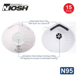 Big Horn 40352 N95 Disposable Dust Masks with Exhalation Valve, NIOSH-Certified Particulate Respirator for Construction, DIY, Home, Emergency Kits - (15-Pack)
