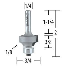 Makita 733120-1A Router Bit 1/8 Corner Round, 2 Flute, 1/4 SH, C.T.