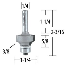 Makita 733120-6A Router Bit 3/8 Corner Round, 2 Flute, 1/4 SH, C.T.