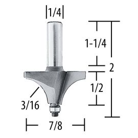 Makita 733121-4A Router Bit 3/16 Bead, 2 Flute, 1/4 SH, C.T.