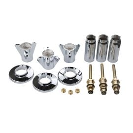 Thrifco 9400015 Aftermarket Tub/Shower 3-Handle Remodeling Trim Kit for SAYCO - Metal Handles (HOT/COLD/DIVERTER), Brass Stems, Brass Seats, Chrome Plated Flanges with Nipples