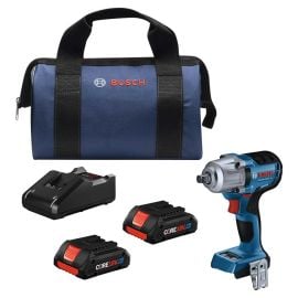 Bosch GDS18V-330PCB25 18V Brushless 1/2 Inch Impact Wrench Pin-Detent w/ (2) 4.0 Ah CORE Compact Battery