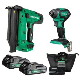 Metabo HPT KC18DEXQDM 18V MV 18GA Brad Nailer + 18V Impact Driver Combo. Includes 18V Brad Nailer (NT1850DGQ4), Brushless Impact Driver (WH18DEX) , 2 X 2.0Ah Batteries (377797M) and Charger