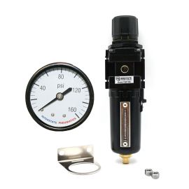 Interstate Pneumatics WB1380 1/2 Inch Standard Metal Bowl Filter / Regulator with 160 PSI Gauge