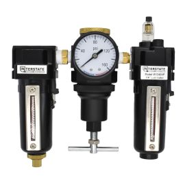 Interstate Pneumatics WC1041GP 1/4 Inch Standard 'T' Handle Poly Bowl Filter Regulator Lubricator - Integral Combo Made in USA