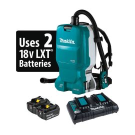 Makita XCV18PTX 18V X2 LXT Lithium-Ion (36V) Brushless Cordless 1.6 Gallon HEPA Filter Backpack Dry Dust Extractor Kit, dual port charger, AWS Capable (5.0 Ah)