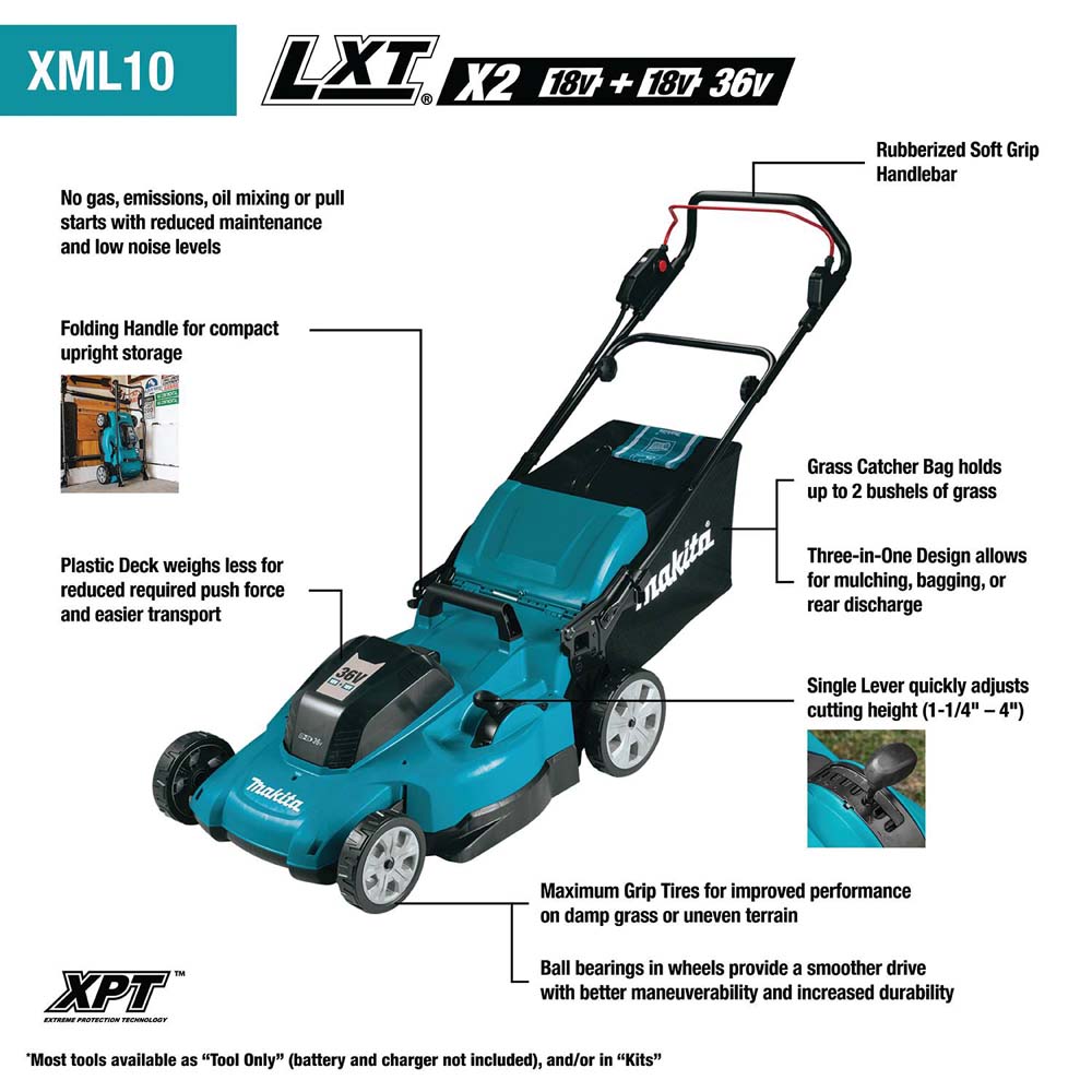 Makita XML10CM1 36V (18V X2) LXT 21 inch Lawn Mower Kit, ea. BL1840B  battery, dual port charger (4.0Ah)